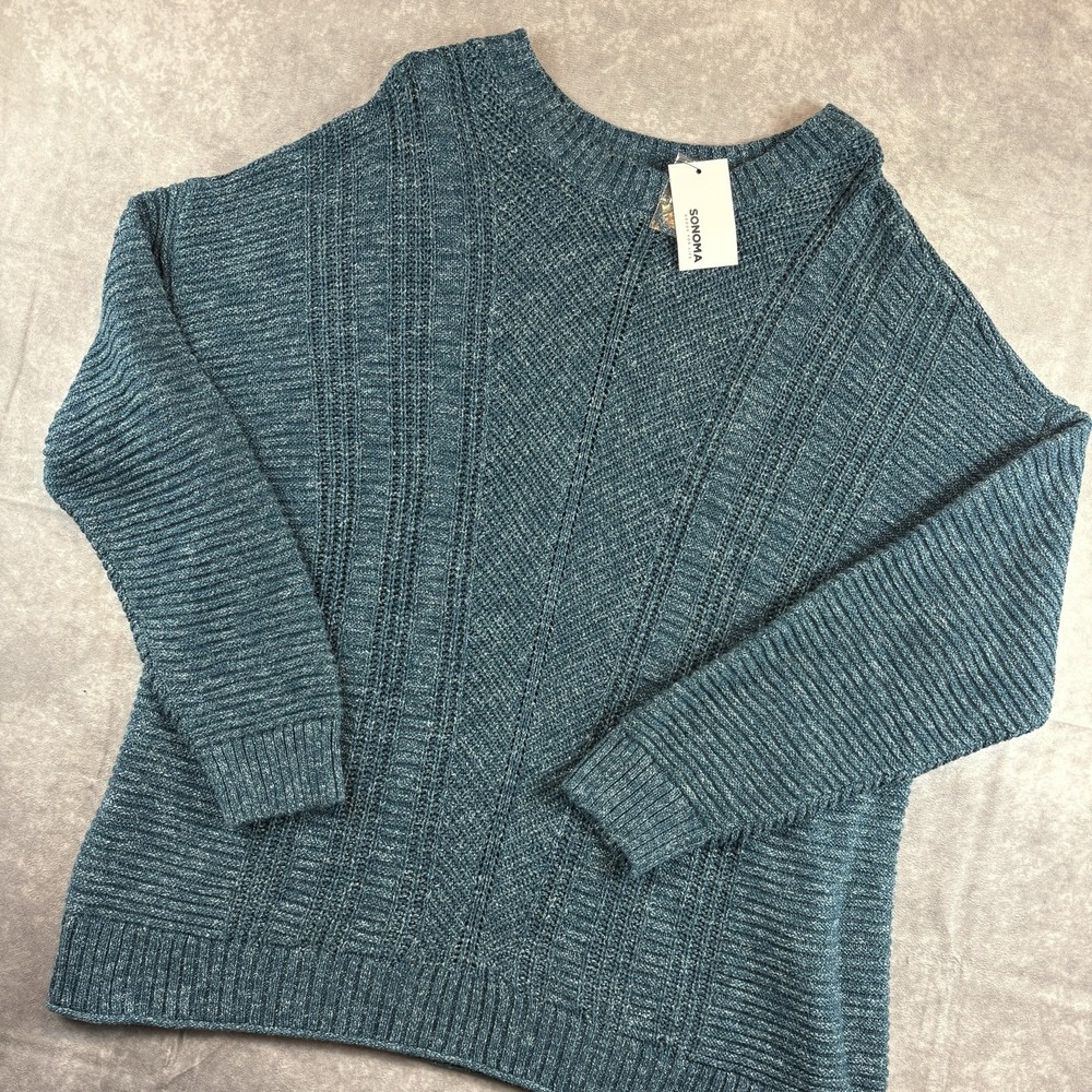 Sonoma Goods For Life Sweater Womens 2XL Teal Blue Knit Long Sleeve Warm NEW